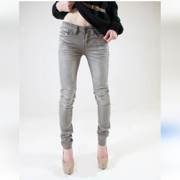 One Green Elephant OGE Kosai Second Skin Green Tan Straight Leg Jeans 2 - Picture 1 of 12